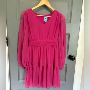 CeCe Pink Ruffled Tiered Sundress with Bishop Sleeves